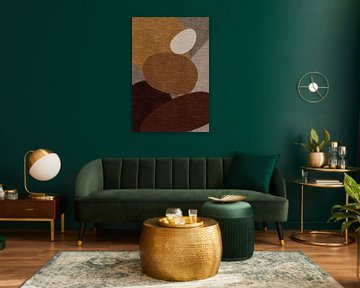Modern abstract geometric organic retro shapes in earthy tints: brown, beige, taupe, white, yellow by Dina Dankers