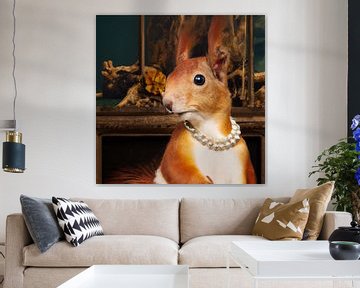 Eichhörnchen mit Perlen, im Stil von Johannes Vermeer, generative AI-Illustration von Bianca Biermans