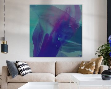 Vloeibaar abstract in paars, groen en blauw van Studio Allee
