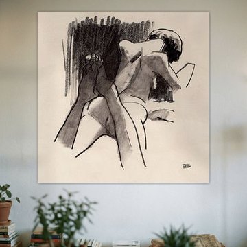 Zeichnung eines Aktmodells mit Kohle