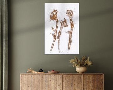 Fleurs dans un style rétro. Art botanique moderne et minimaliste en terre cuite. sur Dina Dankers