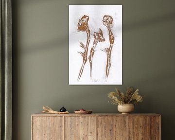 Flowers in retro style. Modern botanical minimalist art in terracotta by Dina Dankers