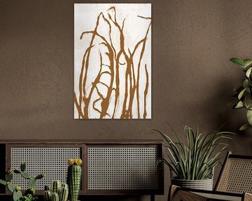 Herbe abstraite dans un style rétro. Art moderne botanique minimaliste en terracotta sur blanc sur Dina Dankers