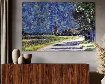 Landschap met molen bij Sint-Maartensdijk (kunst, van Gogh stijl) van Art by Jeronimo