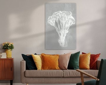 Abstract flowers in retro style. Modern botanical minimalist art in grey and white by Dina Dankers