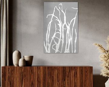 Wit gras in retrostijl. Moderne botanische minimalistische kunst in grijs en wit van Dina Dankers