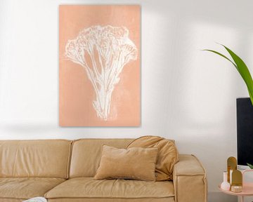 Abstracte witte bloem in retrostijl. Moderne botanische kunst in licht terracotta of roze s van Dina Dankers