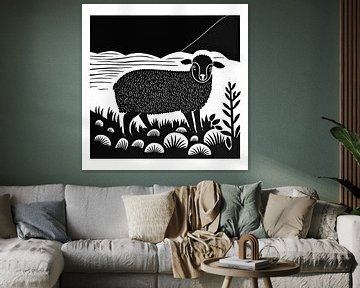 Black and white sheep by Vlindertuin Art