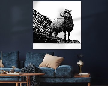 Sheep on the hill by Vlindertuin Art