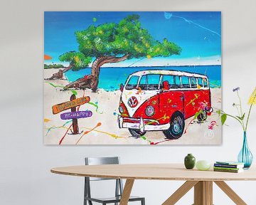 Old VW transporter on the beach by Happy Paintings