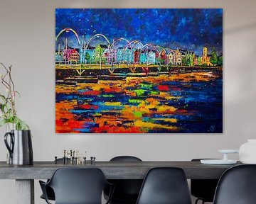Pontjesbrug Curaçao at night by Happy Paintings