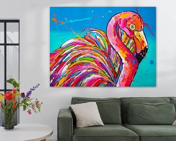 Roze flamingo van Happy Paintings
