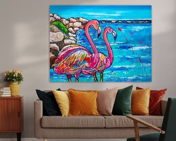 Flamingo beach Aruba van Happy Paintings