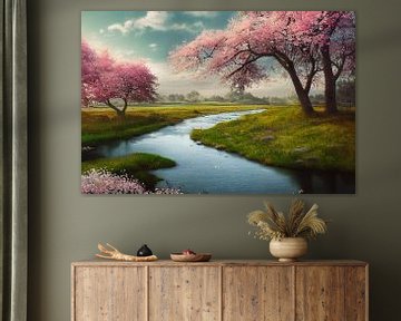 Park met rivier en bloeiende bomen in de lente Illustratie van Animaflora PicsStock