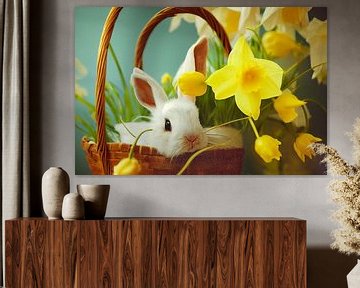 Cute Easter Bunny in a Daffodil Basket Illustration by Animaflora PicsStock