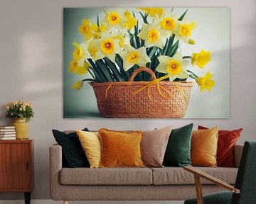 Basket with daffodils in spring Illustration by Animaflora PicsStock