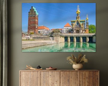 Blick auf den Hochzeitsturm und die Russische Kapelle, Mathildenhöhe Darmstadt von pixxelmixx