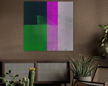 Contemporary abstract in groen, roze en wit van Studio Allee