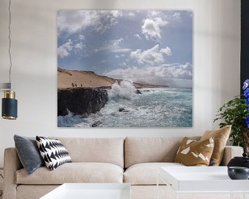 Splashing wave against a rocky shore, Fuerteventura, Canary Islands,Spain by Rene van der Meer