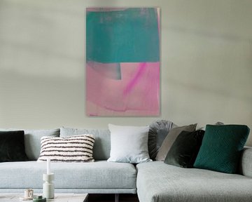 Abstract schilderij: groen en roze pastelkleuren van Studio Allee
