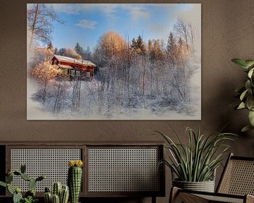 Typisch Zweeds huis in de winter van Margit Kluthke