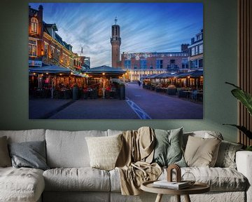 Hengelo Gelderland market square in blue hour