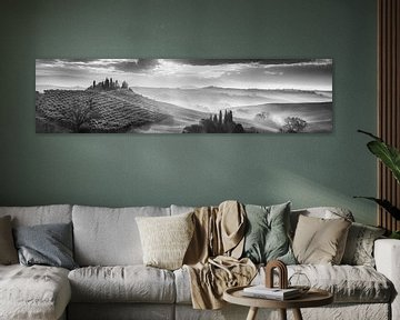 Paysage toscan en Italie. Image en noir et blanc. sur Manfred Voss, Schwarz-weiss Fotografie