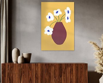 Holländisches Stillleben mit Vase und Blumen in Delfter Blau und Orange von Milky Fine Art