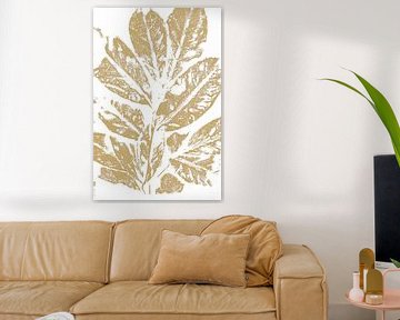 Leaves in retro style. Modern botanical minimalist art in yellow and white by Dina Dankers