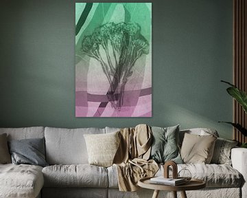 Bouquet of flowers. Modern abstract botanical geometric art in pink and green by Dina Dankers