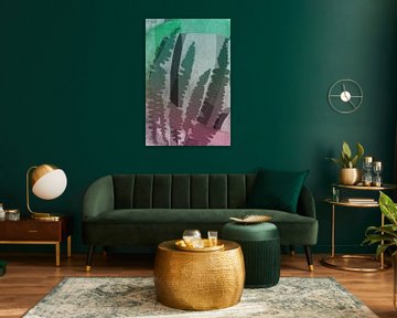 Bruine varenbladeren. Moderne abstracte botanische geometrische kunst in roze en groen van Dina Dankers