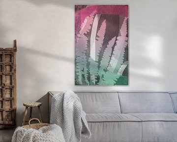 White ferns. Modern abstract botanical geometric art in pink and green by Dina Dankers