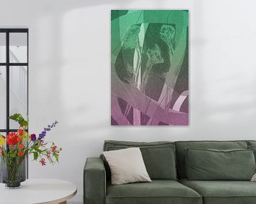 Flowers monotype. Modern abstract botanical geometric art in pink and green by Dina Dankers