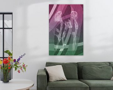 Bloemen. Moderne abstracte botanische geometrische kunst in roze en groen van Dina Dankers