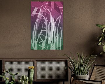 Gras. Moderne abstracte botanische geometrische kunst in roze en groen van Dina Dankers