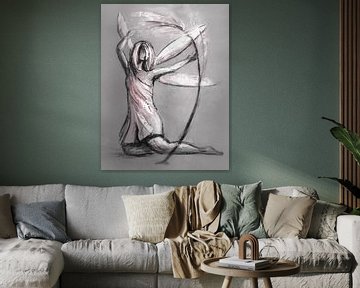 Fairy in grey pink and white in chalk drawing style by Emiel de Lange