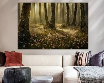 Ochtend in het bos, kunstillustratie