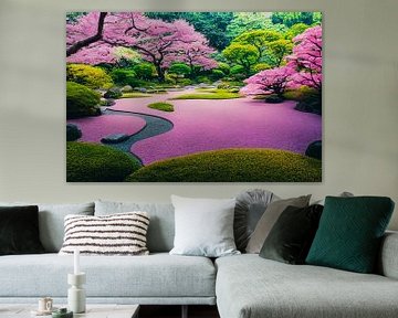 Illustration d'un jardin japonais avec des fleurs au printemps sur Animaflora PicsStock