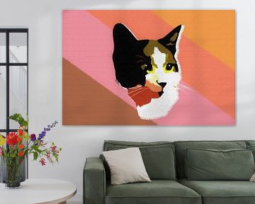 Pop-art stijl kat portret met warme aardetinten van Maud De Vries