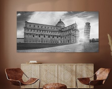 Scheve toren van Pisa met kathedraal in zwart-wit van Manfred Voss, Schwarz-weiss Fotografie