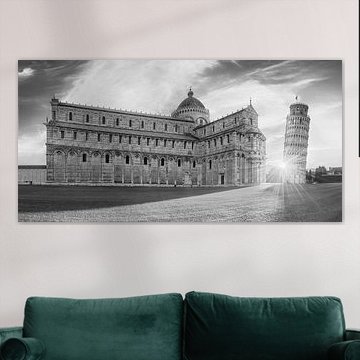 Schiefer Turm von Pisa mit Dom in schwarzweiss von Manfred Voss, Schwarz-weiss Fotografie