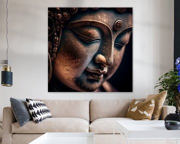 Statue de Bouddha en bronze/or (gros plan - portrait) sur Color Square