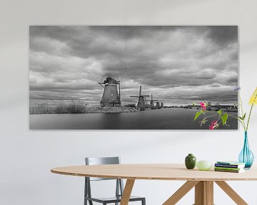 Mills at Kinderdijk in black and white by Henk Meijer Photography