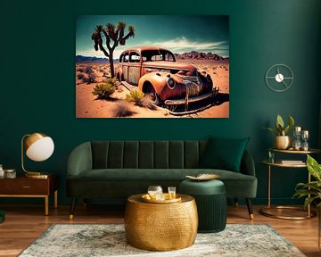 Verlatenheid in de Arizona Woestijn: de verroeste auto van Vlindertuin-Art