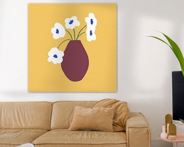 Hollands stilleven met een vaas en bloemen in Delfts blauw van Milky Fine Art