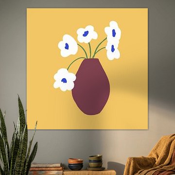 Hollands stilleven met een vaas en bloemen in Delfts blauw