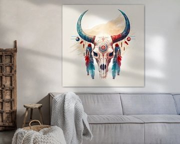 Dreamcatcher bull skull with feathers by Vlindertuin Art