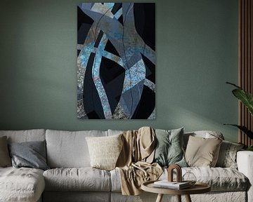 Modern abstract expressionisme. Minimalistische vormen in zwart, blauw en roestbruin van Dina Dankers