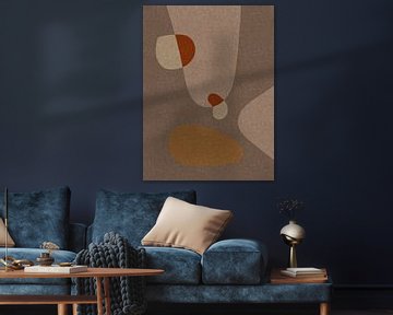 Moderne abstracte retro organische vormen kunst in aardetinten, beige, bruin, geel, oranje van Dina Dankers