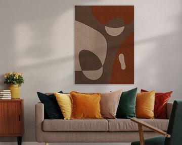 Moderne abstracte retro organische vormen kunst in aardetinten, bruin, beige, terra van Dina Dankers